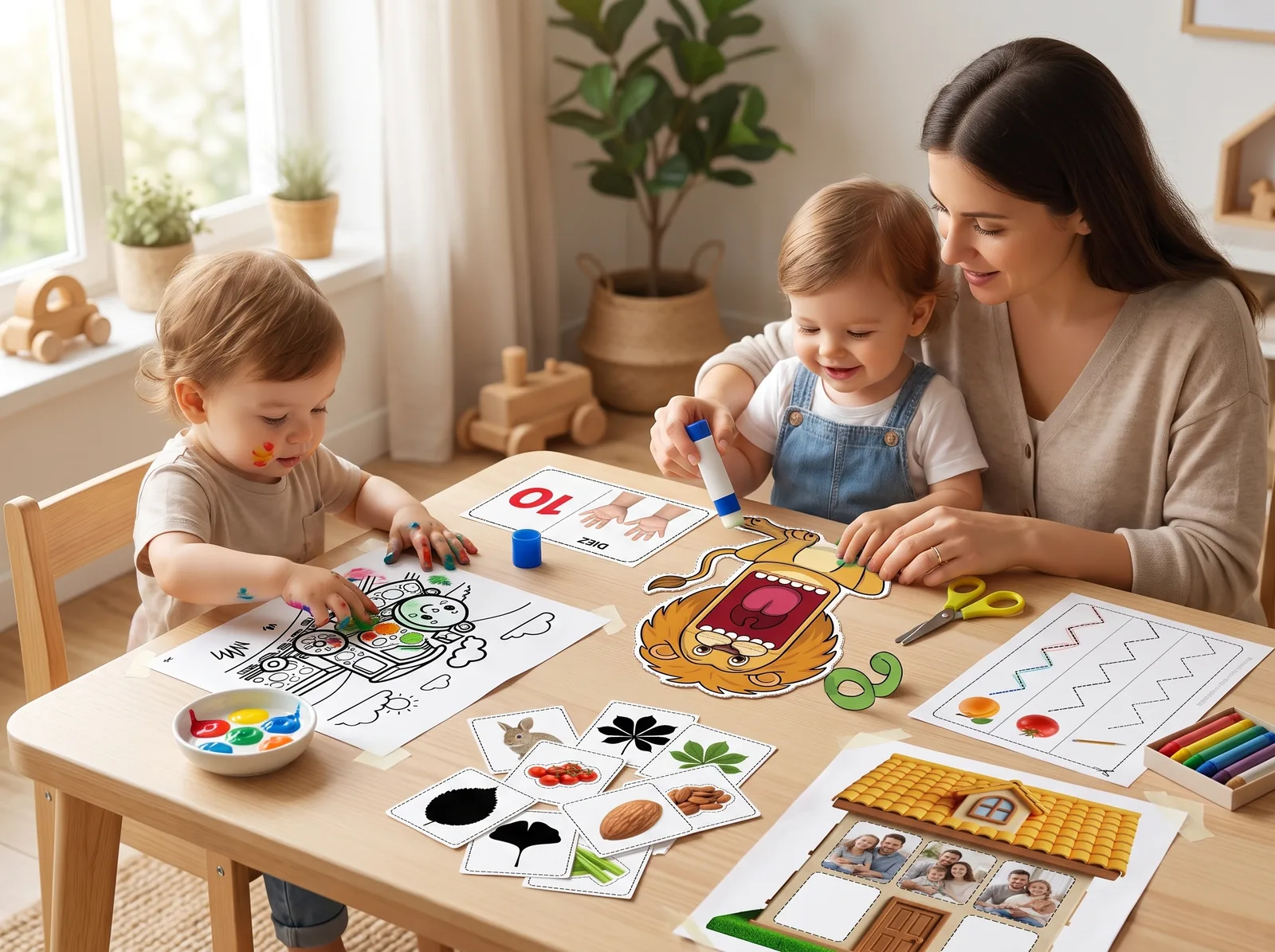 Familia jugando con las actividades de Mentes Curiosas