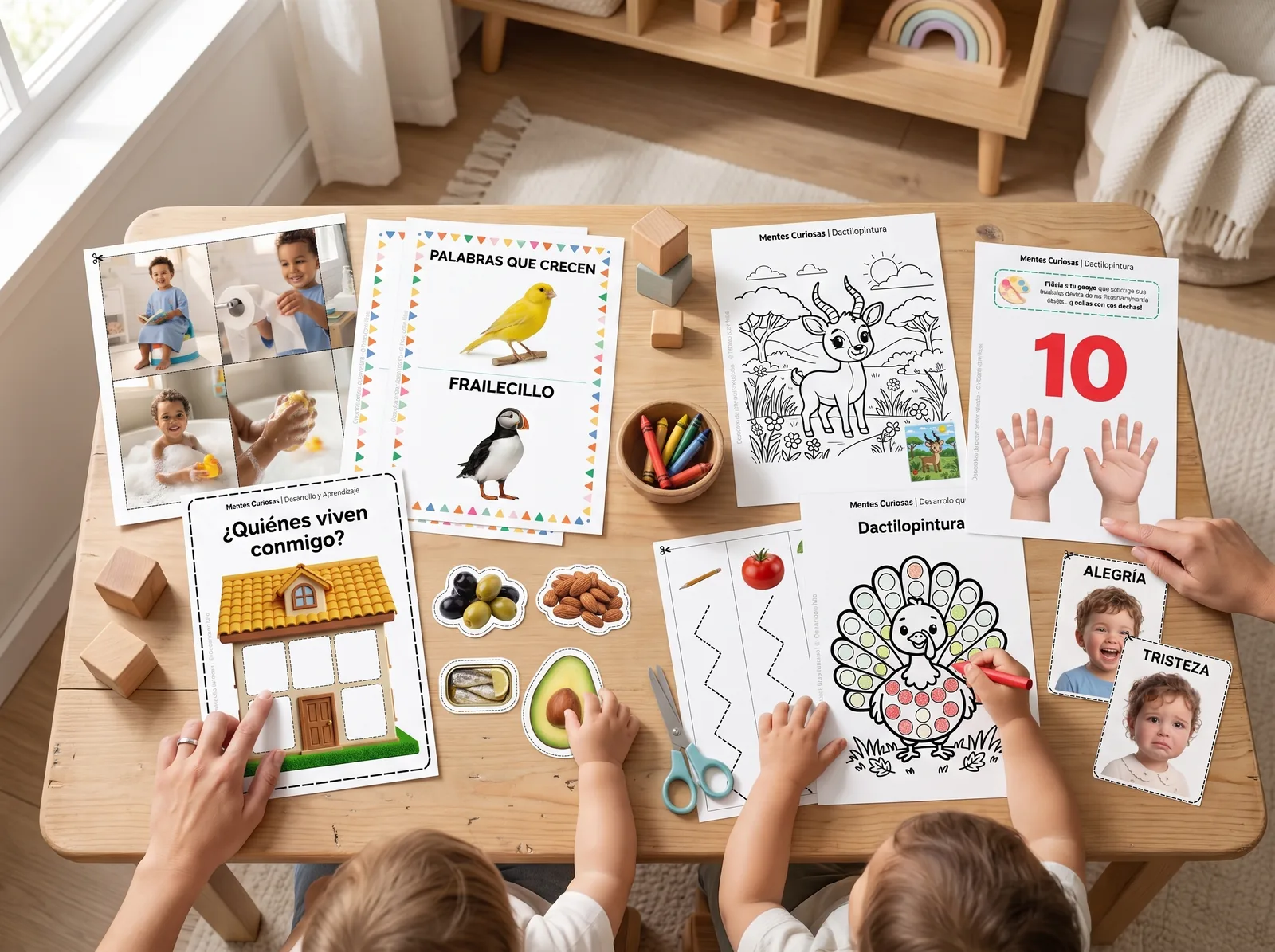 Actividades de Mentes Curiosas sobre la mesa